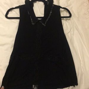 Topshop chain and lace cross embellishment shirt